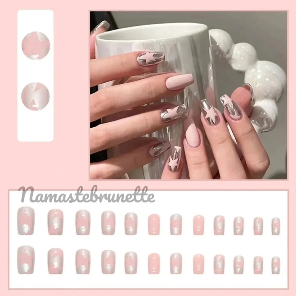2/$16 Pink Stars Press On Nails